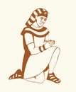 Vector drawing. Egyptian man bow in praying