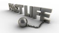 Past life text with chain and weight isolated on a white background. 3D-rendering. Royalty Free Stock Photo
