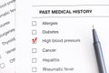 Past medical history questionary with ticked High Blood Pressure Royalty Free Stock Photo