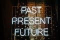 Past, Present, Future neon sign at a psychic reader, Manhattan, New York Royalty Free Stock Photo