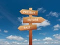 Past ,present and future sign board. Royalty Free Stock Photo