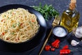 Pasta Aglio, Olio e Peperoncino in a bowl Royalty Free Stock Photo