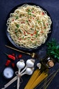 Pasta Aglio, Olio e Peperoncino on a plate Royalty Free Stock Photo