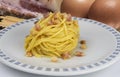 Spaghetti carbonara pasta with ingredients