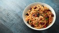 Pasta Alla Puttanesca with garlic, olives, capers, tomato and anchois fish Royalty Free Stock Photo