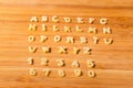 Pasta in alphabet letters and numerals shape on cutting board Royalty Free Stock Photo