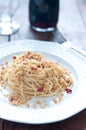Pasta with anchovies and breadcrumbs, typical of Sicily Royalty Free Stock Photo