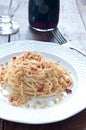 Pasta with anchovies and breadcrumbs, typical of Sicily Royalty Free Stock Photo