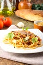 Pasta with anchovies and tomatoes Royalty Free Stock Photo