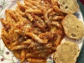 Pasta Arrabiata With Garlic Bread