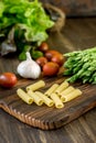 Pasta, asparagus and other vegetables