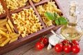 Pasta assortment and seasoning ingredients