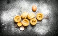 Pasta background. Cooking homemade pasta with egg and flour. Royalty Free Stock Photo