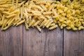 Pasta background, raw macaroni texture background, penne pasta and spiral pasta uncooked delicious pasta for cooking food Royalty Free Stock Photo