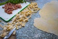 Pasta, bacon and parsley ready to prepare a tasty homemade dinner Royalty Free Stock Photo