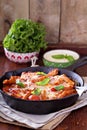 Pasta bake with penne, tomatoes and mozarella Royalty Free Stock Photo