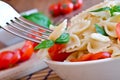Pasta with basil, tomatoes and italian cheese called mozzarella Royalty Free Stock Photo