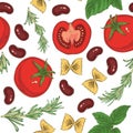 Pasta, Beans, Herbs and Tomatoes Seamless Pattern Royalty Free Stock Photo