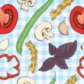 Pasta, Beans, Herbs and Tomatoes Seamless Pattern