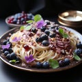 Pasta with blueberries,blackberries and cheese