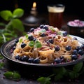 Pasta with blueberries and cheese