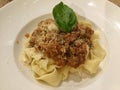 Pasta Bolognese, pappardelle, top view