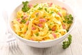 Pasta bowl and bacon Royalty Free Stock Photo