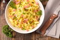 Pasta bowl and bacon Royalty Free Stock Photo