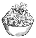 Pasta bowl sketch. Tasty meal dish engraving Royalty Free Stock Photo