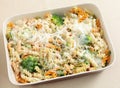 Pasta and broccoli bake from above Royalty Free Stock Photo