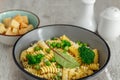 Pasta with broccoli and green peas Royalty Free Stock Photo