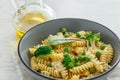 Pasta with broccoli and green peas Royalty Free Stock Photo