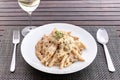 Pasta Carbonara with ham and cheese. Royalty Free Stock Photo
