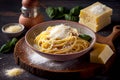 pasta carbonara with parmesan in a bowl, cheese vermicelli illustration Generative AI