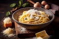 pasta carbonara with parmesan in a bowl, cheese vermicelli illustration Generative AI