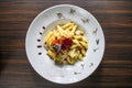 Pasta carbonara in white plate Royalty Free Stock Photo
