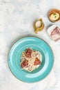 Pasta Carbonara. Spaghetti with bacon, parmesan cheese and cream sauce. Italian food concept. Food recipe background. Close up Royalty Free Stock Photo