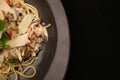 Pasta carbonara. Spaghetti with bacon and parmesan cheese Royalty Free Stock Photo