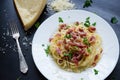 Pasta Carbonara. Spaghetti with bacon and parmesan cheese. Royalty Free Stock Photo