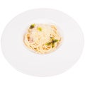 Pasta carbonara in white plate isolated Royalty Free Stock Photo