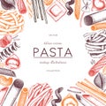 Vector menu template with traditional Italian pasta. Hand drawn food sketch. Vintage card or invitation design for cafe or restau Royalty Free Stock Photo