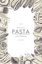 Vector menu template with traditional Italian pasta. Hand drawn food sketch. Vintage card or invitation design for cafe or restau Royalty Free Stock Photo