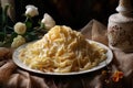 Pasta and cheese combining in perfect harmony on plate. AI generated