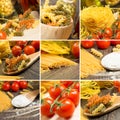 Pasta and cherry tomatoes, collage Royalty Free Stock Photo
