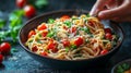 Pasta with cherry tomatoes, parmesan, herbs Royalty Free Stock Photo