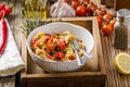 Pasta with cherry tomatoes pesto Royalty Free Stock Photo