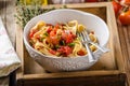 Pasta with cherry tomatoes pesto Royalty Free Stock Photo