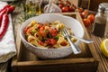 Pasta with cherry tomatoes pesto Royalty Free Stock Photo