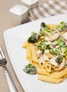 Pasta with chicken and broccoli dish Royalty Free Stock Photo