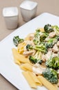 Pasta with chicken and broccoli dish Royalty Free Stock Photo